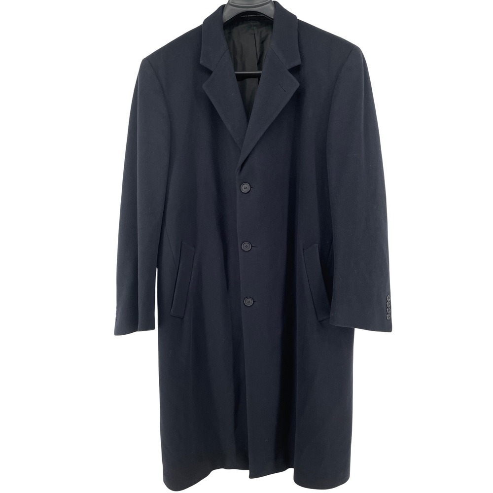 Nautica Overcoat Mens 42L Dark Dark Blue / Black Wool Cashmere Suit Coat Peacoat